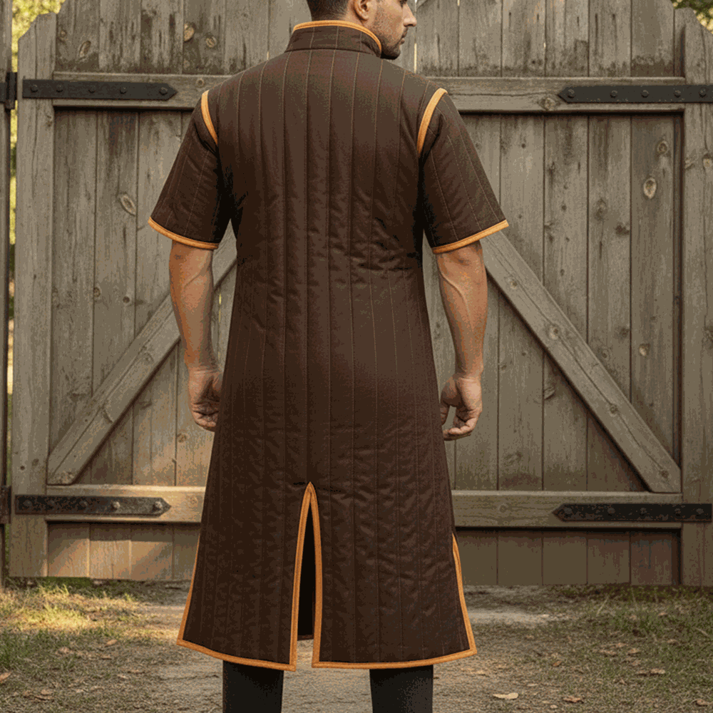 Medieval Gambeson Costume With Brown Leather Trim: Renfaire Larp for Halloween Costume