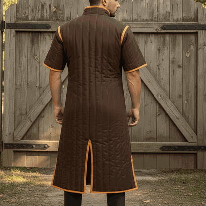 Medieval Gambeson Costume With Brown Leather Trim: Renfaire Larp for Halloween Costume