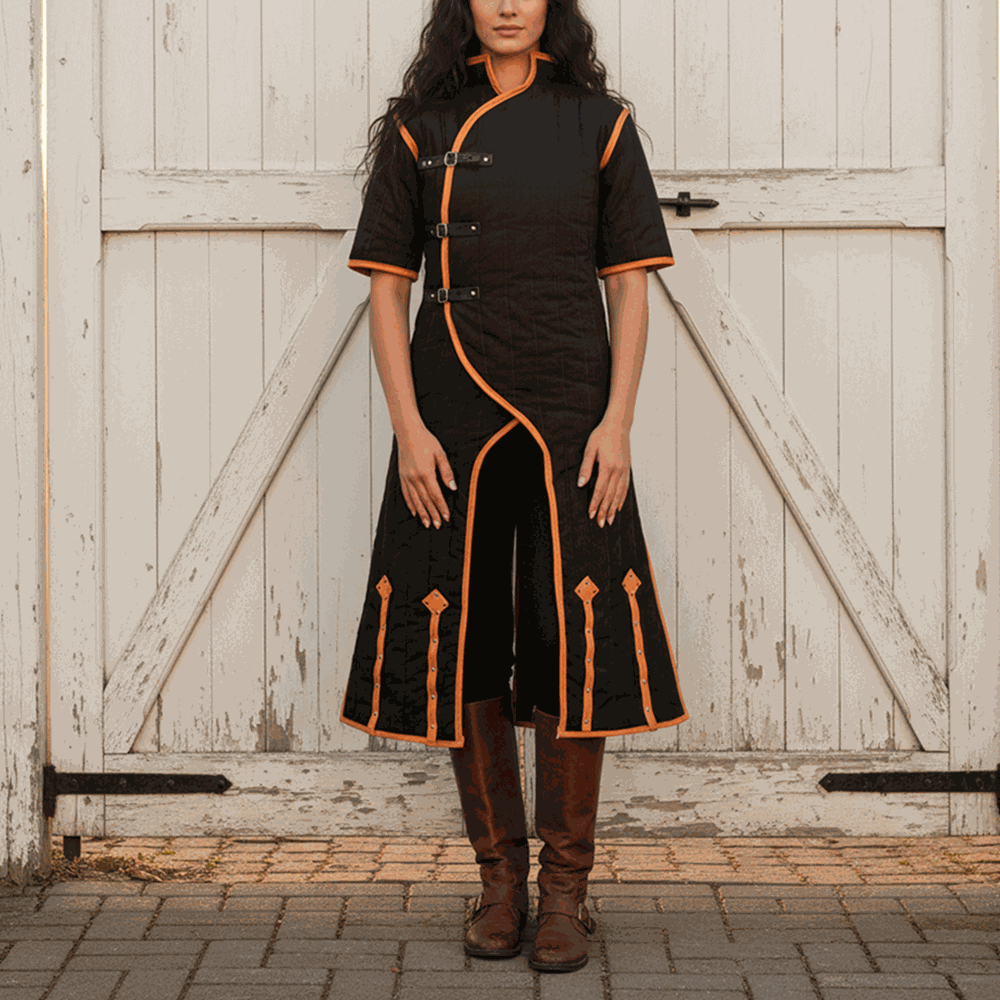 Medieval Gambeson Costume With Brown Leather Trim: Renfaire Larp for Halloween Costume