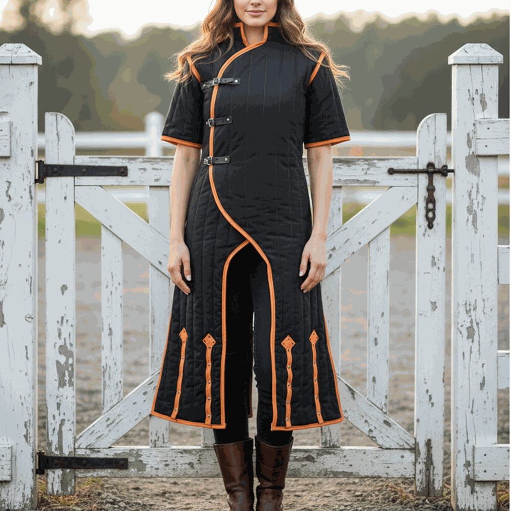 Medieval Gambeson Costume With Brown Leather Trim: Renfaire Larp for Halloween Costume