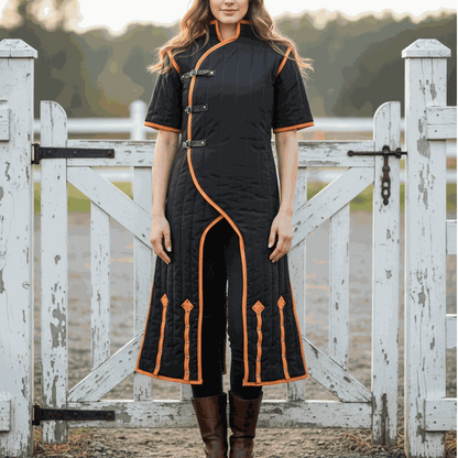 Medieval Gambeson Costume With Brown Leather Trim: Renfaire Larp for Halloween Costume