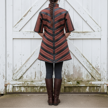 Quilted Armour Gambeson : Black Leather Trim, Ren Faire Costume