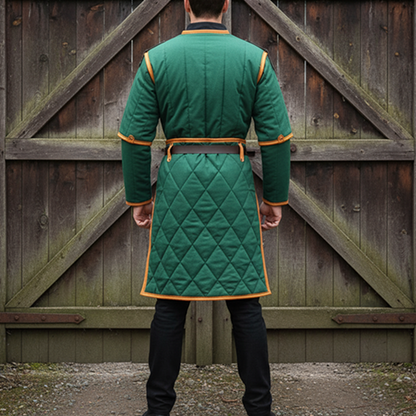 Medieval Gambeson Costume : Brown Leather Trim, Ren faire Armour for event