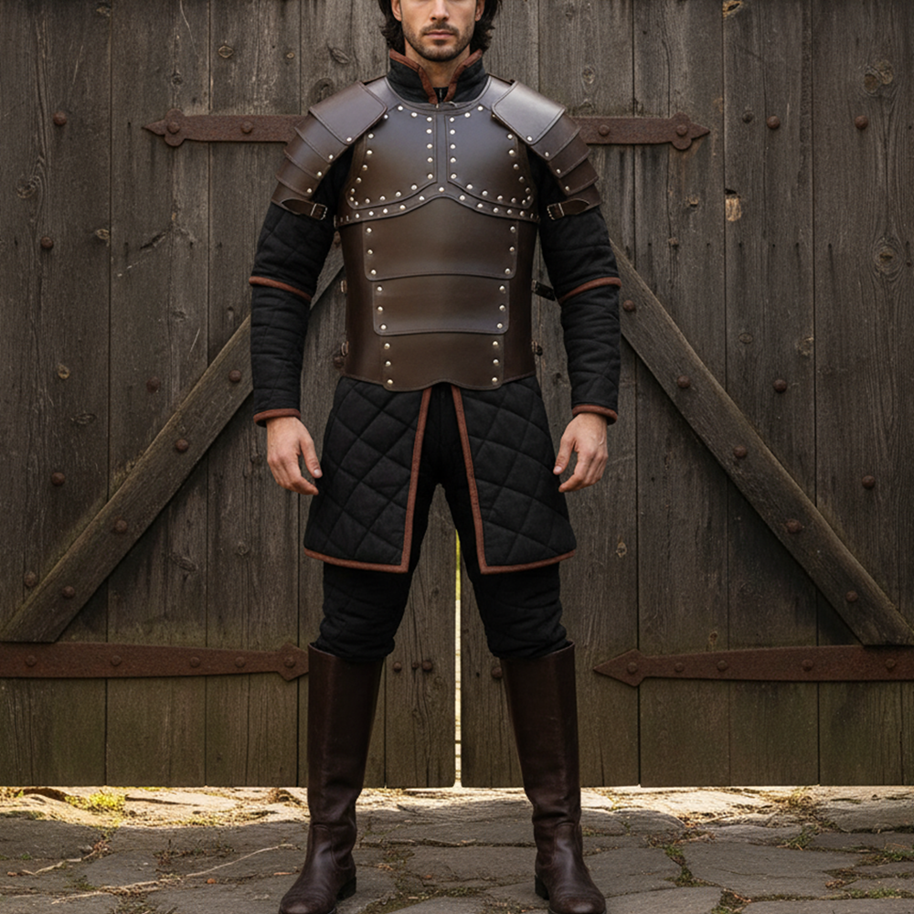 Leather Greek Breastplate Armor with Shoulder Guards | LARP & Reenactment Leather Body Set