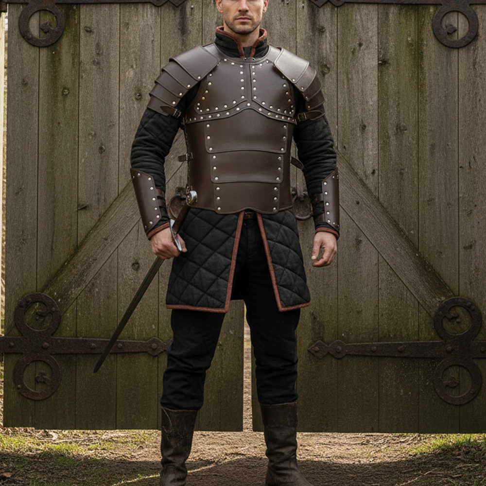 Leather Greek Breastplate Armor with Shoulder Guards | LARP & Reenactment Leather Body Set