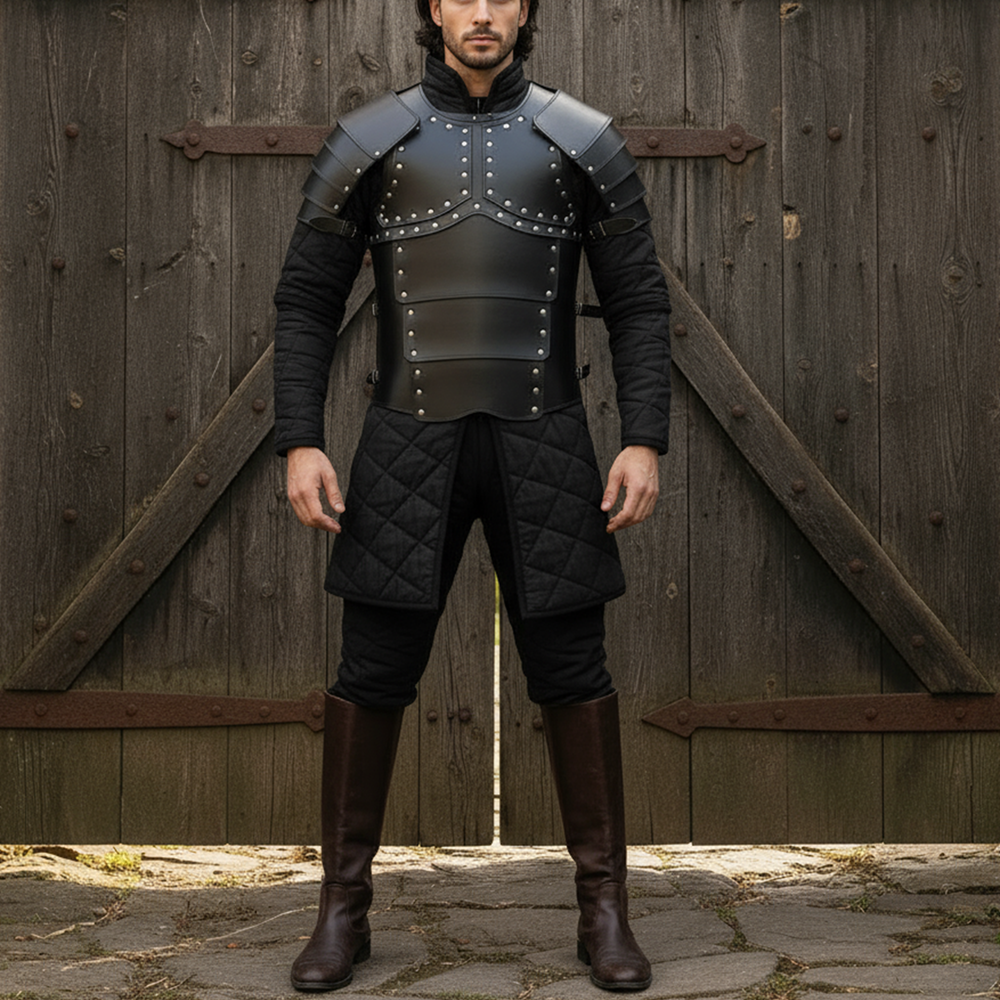 Leather Greek Breastplate Armor with Shoulder Guards | LARP & Reenactment Leather Body Set