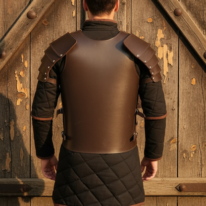 Leather Greek Breastplate Armor with Shoulder Guards | LARP & Reenactment Leather Body Set