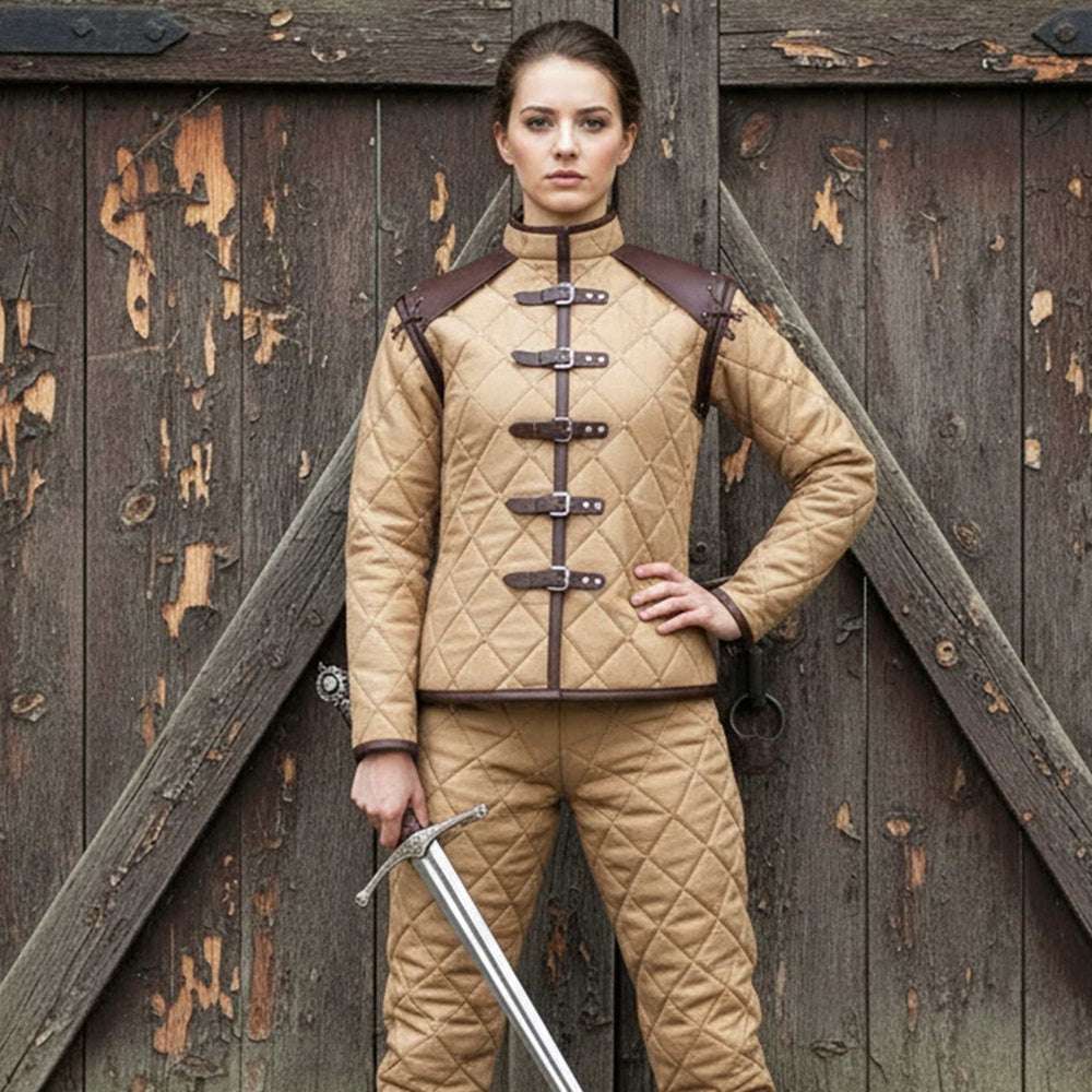 Female Medieval Gambeson with Leather Trim | LARP Ren Faire Costume