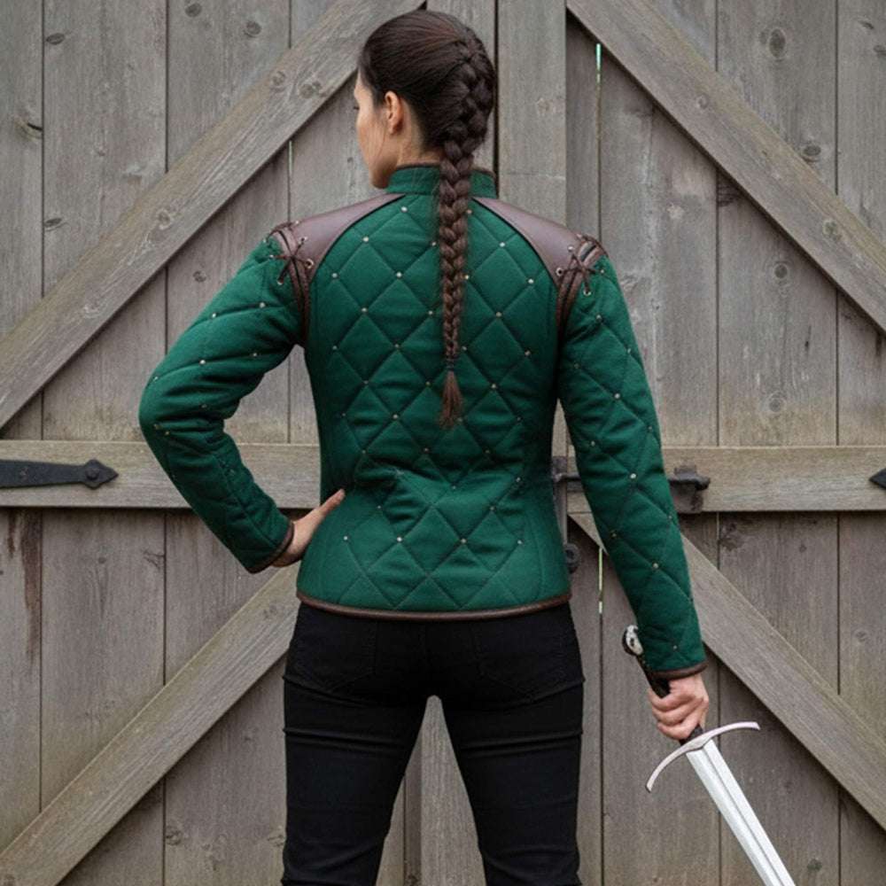 Female Medieval Gambeson with Leather Trim | LARP Ren Faire Costume