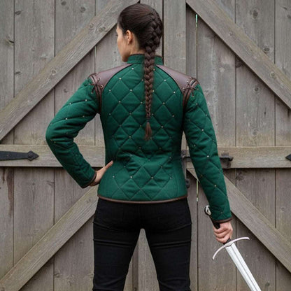 Female Medieval Gambeson with Leather Trim | LARP Ren Faire Costume