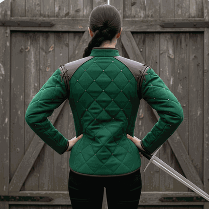 Female Medieval Gambeson with Leather Trim | LARP Ren Faire Costume