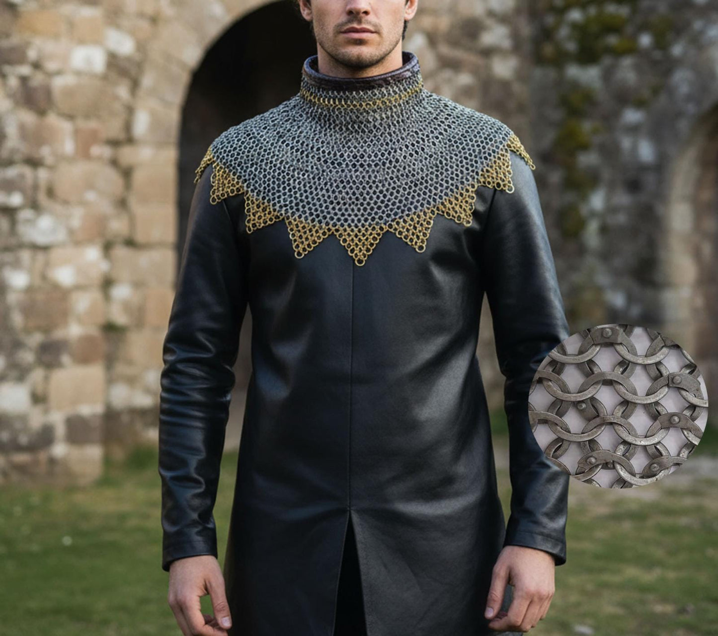 Chainmail Collar – 9mm Flat  Riveted Rings with warsher, Brass Zig-Zag