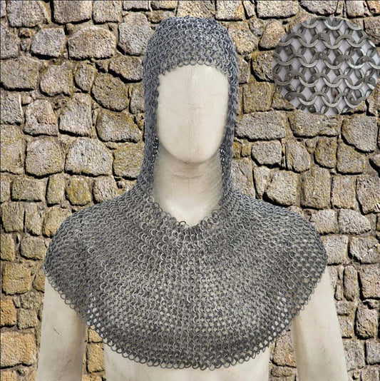 LARP Chainmail Coif – 9mm Flat Riveted Rings with Flat Washers
