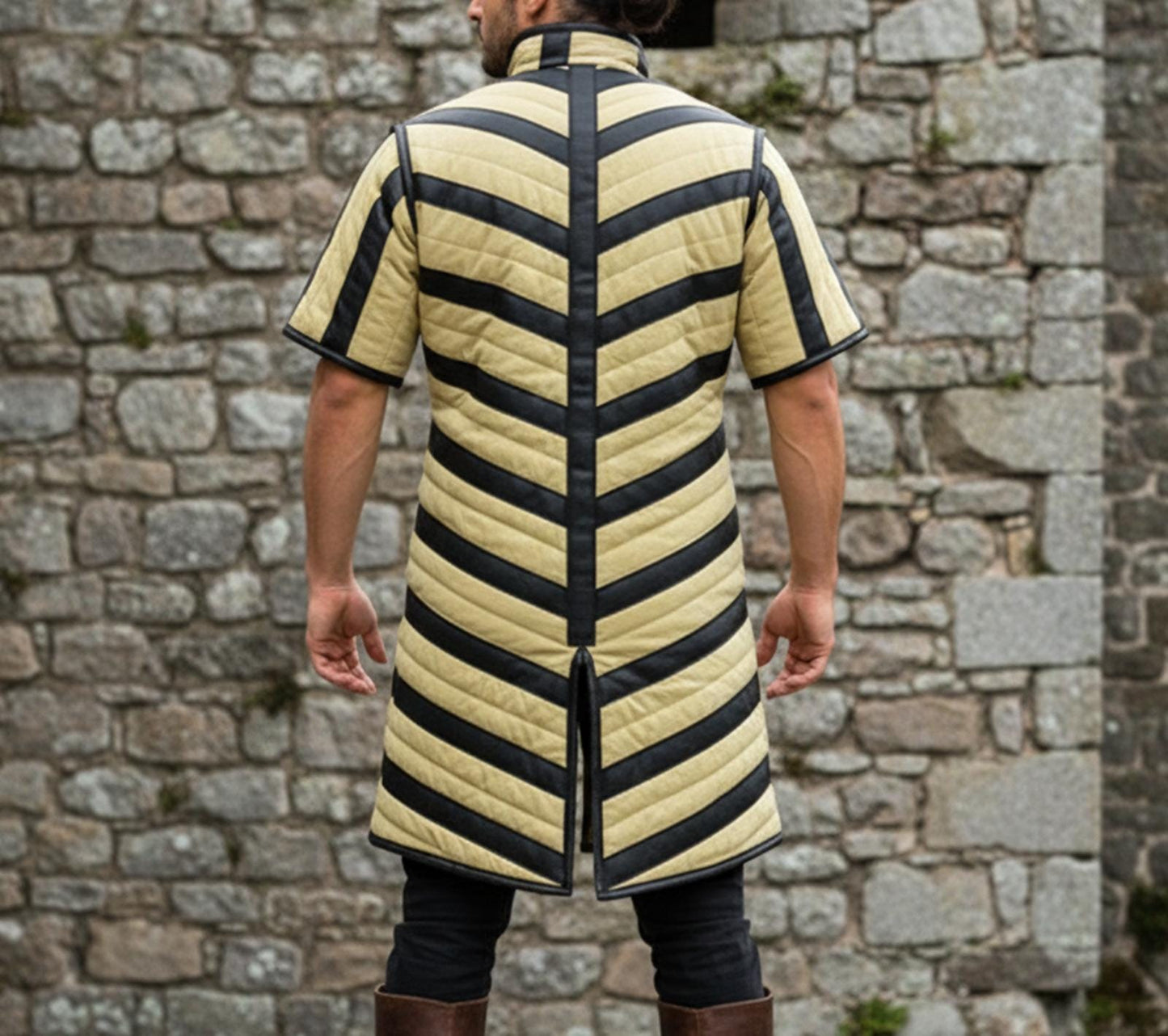 Ren Faire Gambeson – Green with Black Leather Trim