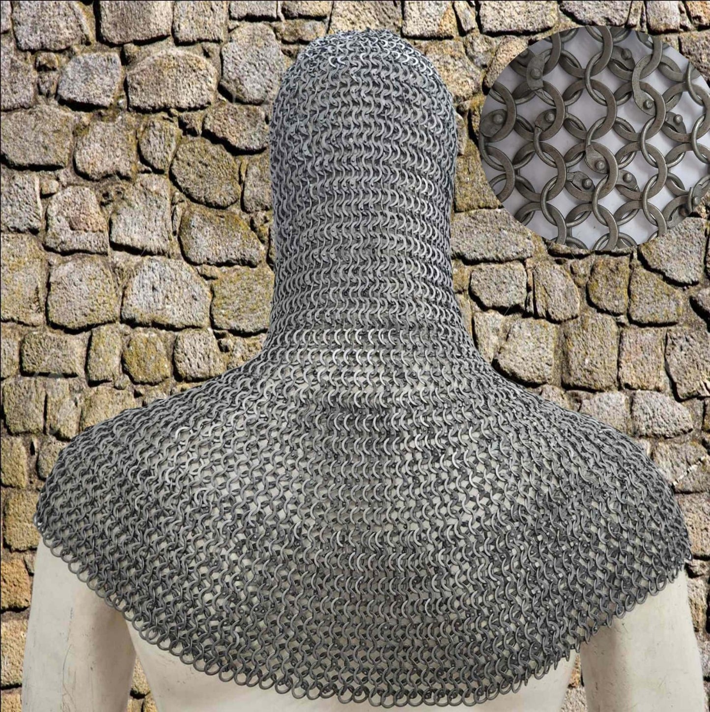 Knight Chainmail Hood – 9MM Round Riveted With Washers